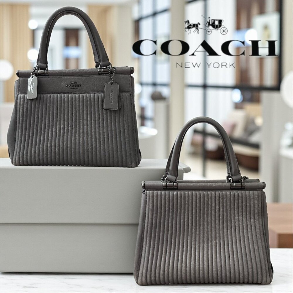 Coach Grace Quilted Leather Satchel Gray Top Handle Shoulder Bag